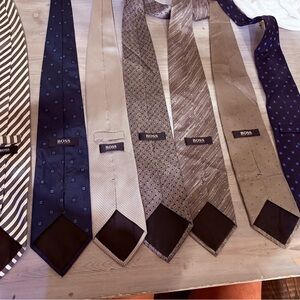 Hugo Boss Assorted Patterned Ties in Blue, Gray, and Tan